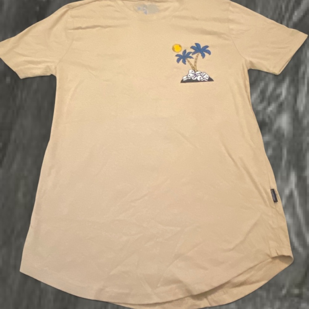 Beige Graphic Tee with Palm Tree Design